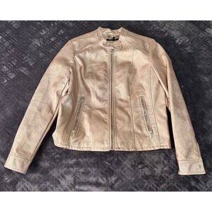 Baccini Faux Leather Medium Moto Jacket Metallic Rose Gold Full‎ Zip Women's